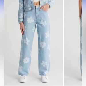 Floral Light Blue Wide Leg Jeans